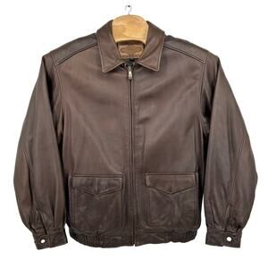 Vintage Men's Brown Sonoma American Flag Liner Aviator Leather Jacket sz L Tall